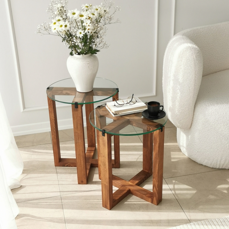 LOT 2x Table d'appoint AMALFI d. 40 cm marron/transparent