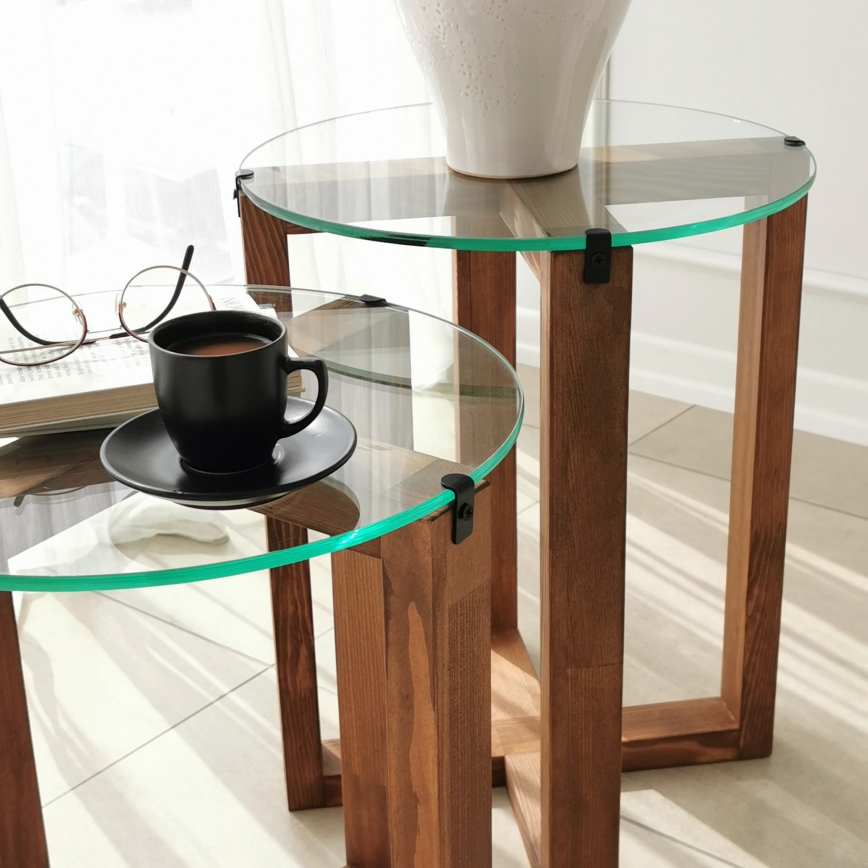 LOT 2x Table d'appoint AMALFI d. 40 cm marron/transparent