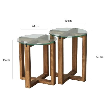 LOT 2x Table d'appoint AMALFI d. 40 cm marron/transparent