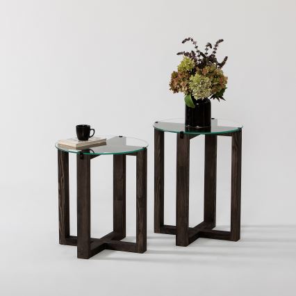 LOT 2x Table d'appoint AMALFI d. 40 cm pin/transparent