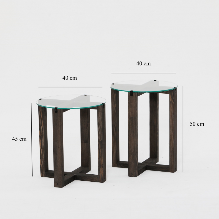 LOT 2x Table d'appoint AMALFI d. 40 cm pin/transparent