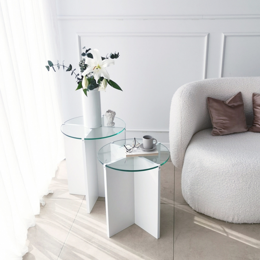 LOT 2x Table d'appoint LILY d. 40 cm blanc/transparent