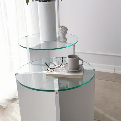 LOT 2x Table d'appoint LILY d. 40 cm blanc/transparent