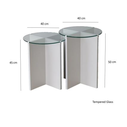 LOT 2x Table d'appoint LILY d. 40 cm blanc/transparent