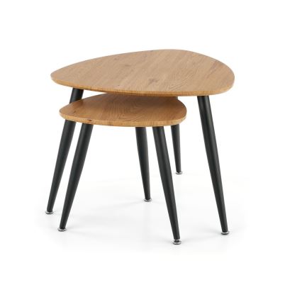 LOT 2x Table d'appoint NICEA d. 40/60 cm doré chêne/noir