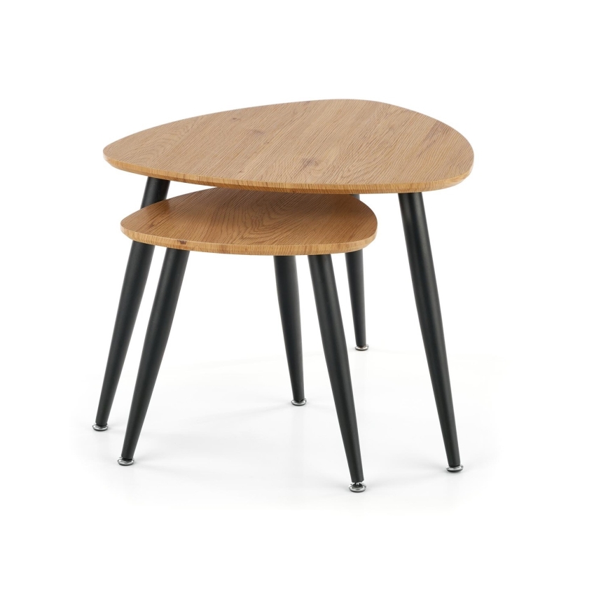 LOT 2x Table d'appoint NICEA d. 40/60 cm doré chêne/noir
