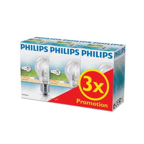 LOT 3x Ampoule halogène à intensité variable Philips E27/70W/230V
