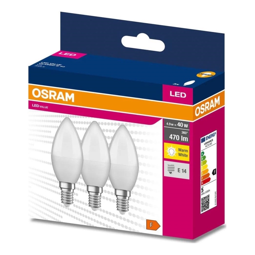 LOT 3x Ampoule LED B38 E14/4,9W/230V 3000K - Osram
