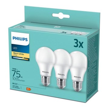 LOT 3x Ampoule LED Philips A60 E27/10W/230V 2700K