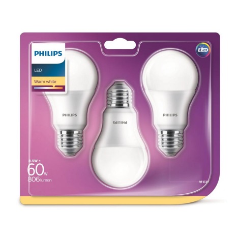 LOT 3x Ampoule LED Philips A60 E27/8,5W/230V 2700K