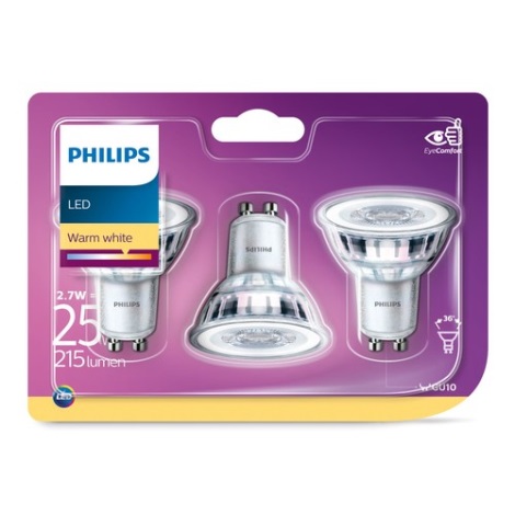 LOT 3x Ampoule LED Philips GU10/2,7W/230V 2700K