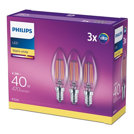 Lot 3x Ampoule LED VINTAGE Philips E14/4,3W/230V 2700K
