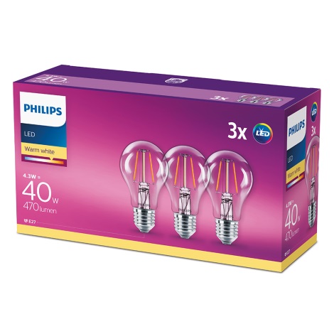 LOT 3x Ampoule LED VINTAGE Philips E27/4,3W/230V 2700K