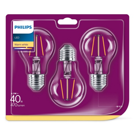 LOT 3x Ampoule LED VINTAGE Philips E27/4,3W/230V 2700K