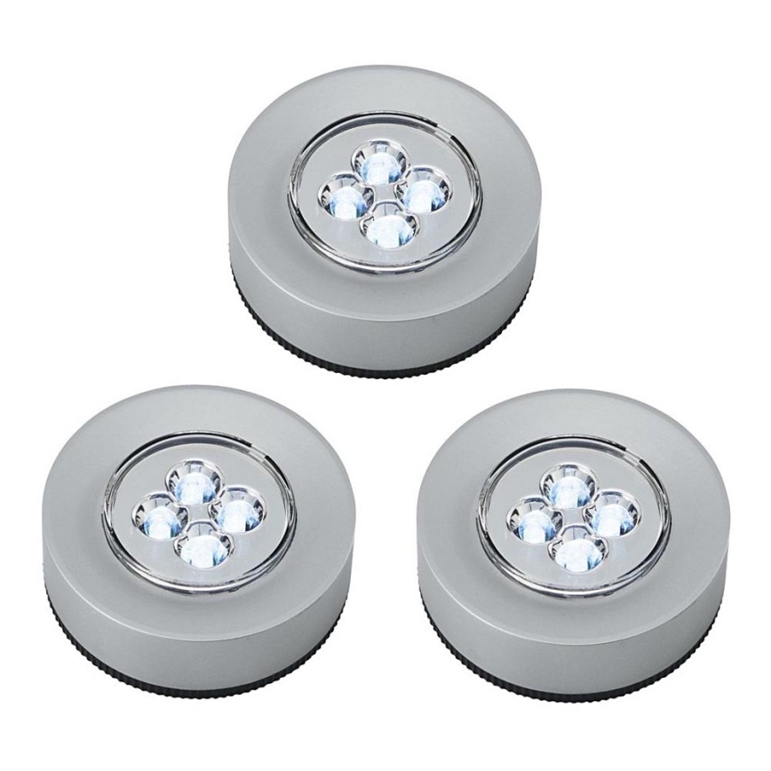 LOT 3x LED Lumière d'orientation tactile 1xLED/2W/4,5V argentée