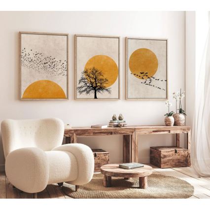LOT 3x Photo dans un cadre photo 50x70 cm beige/jaune