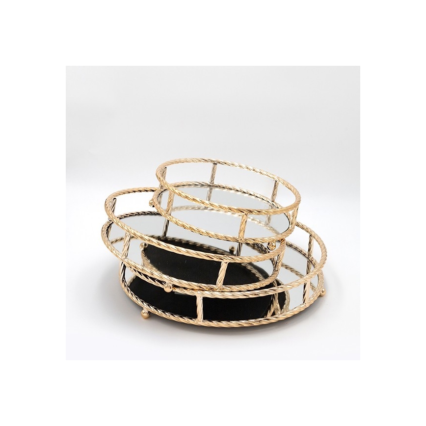 LOT 3x Plateau décoratif d. 27/33/37 cm doré