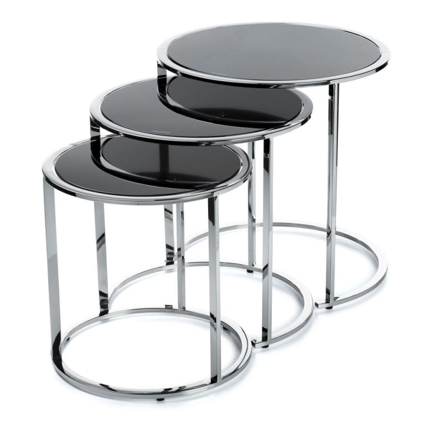 LOT 3x Table basse VANE chrome brillant/noir