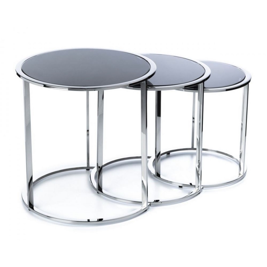 LOT 3x Table basse VANE chrome brillant/noir