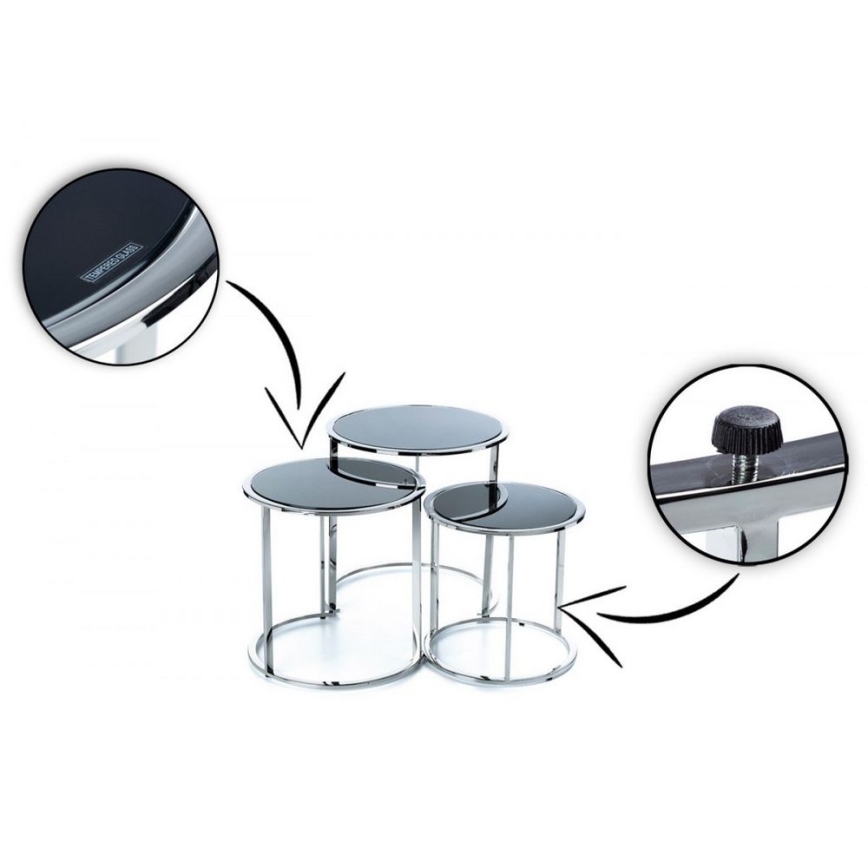 LOT 3x Table basse VANE chrome brillant/noir