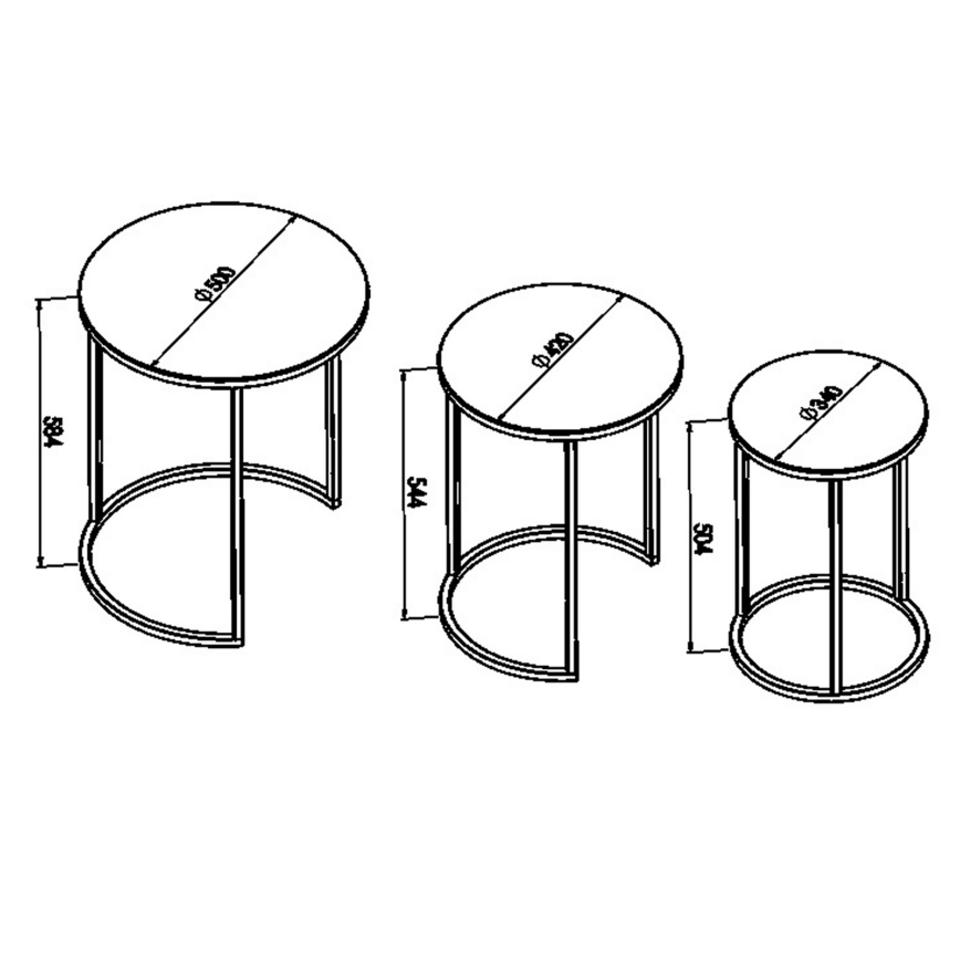 LOT 3x Table d'appoint ALYA d. 34/42/50 cm noir