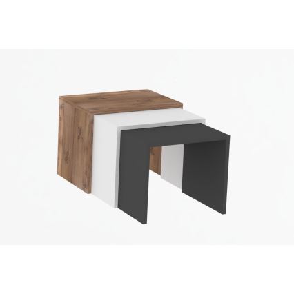 LOT 3x Table d'appoint GUL marron/blanc/gris