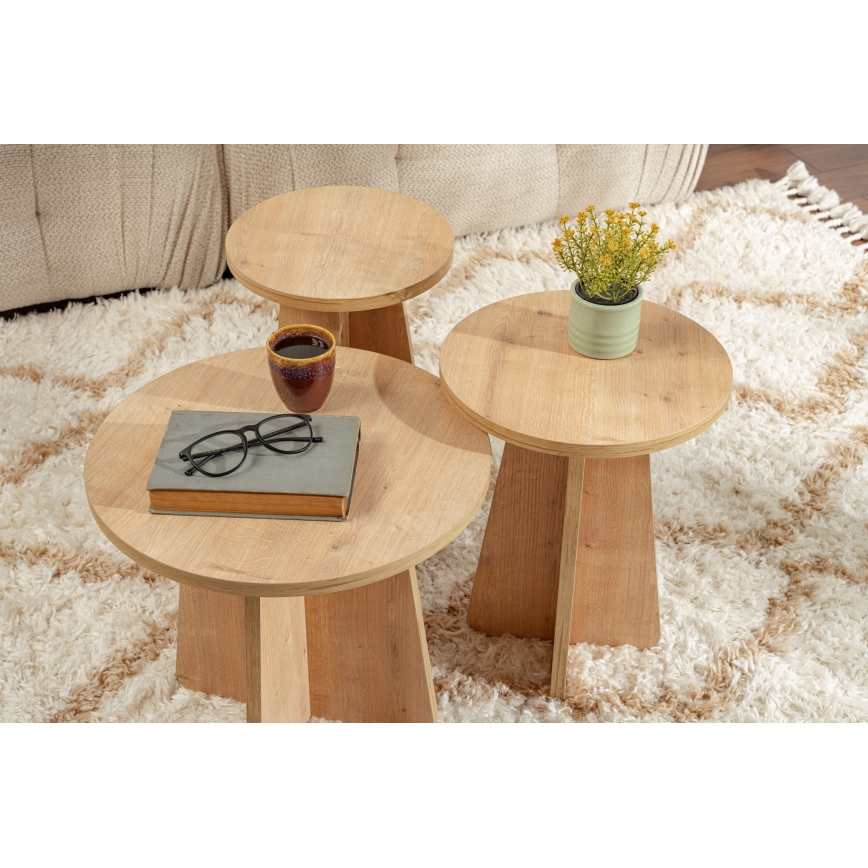 LOT 3x Table d'appoint LUME d. 28/33/43 cm chêne saphir