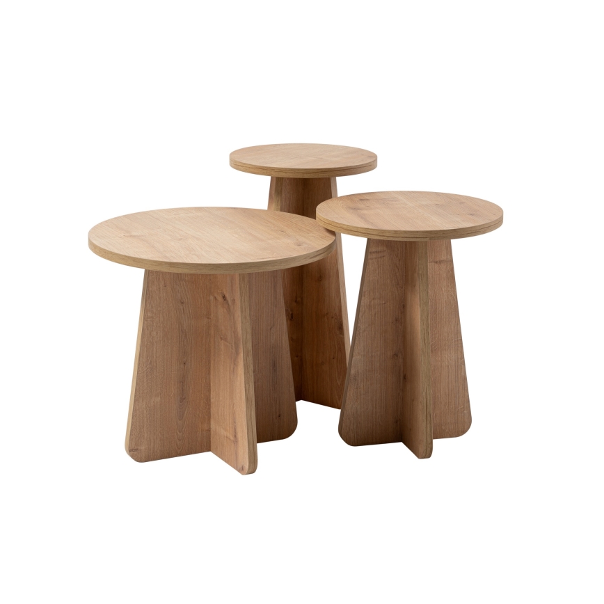 LOT 3x Table d'appoint LUME d. 28/33/43 cm chêne saphir