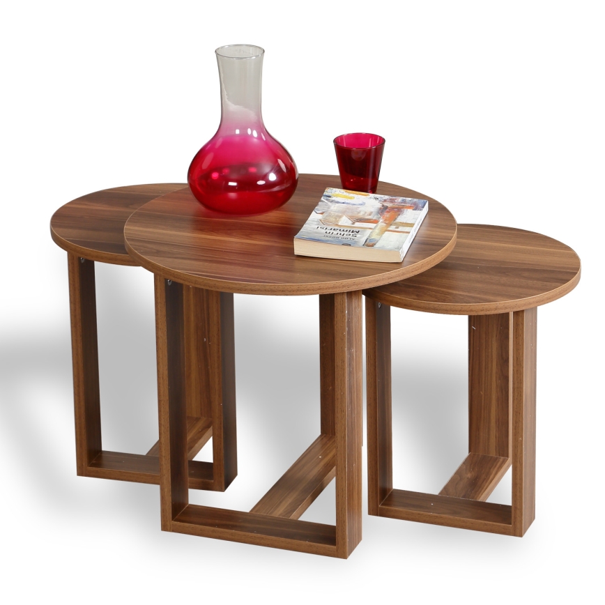 LOT 3x Table d'appoint MIRA marron