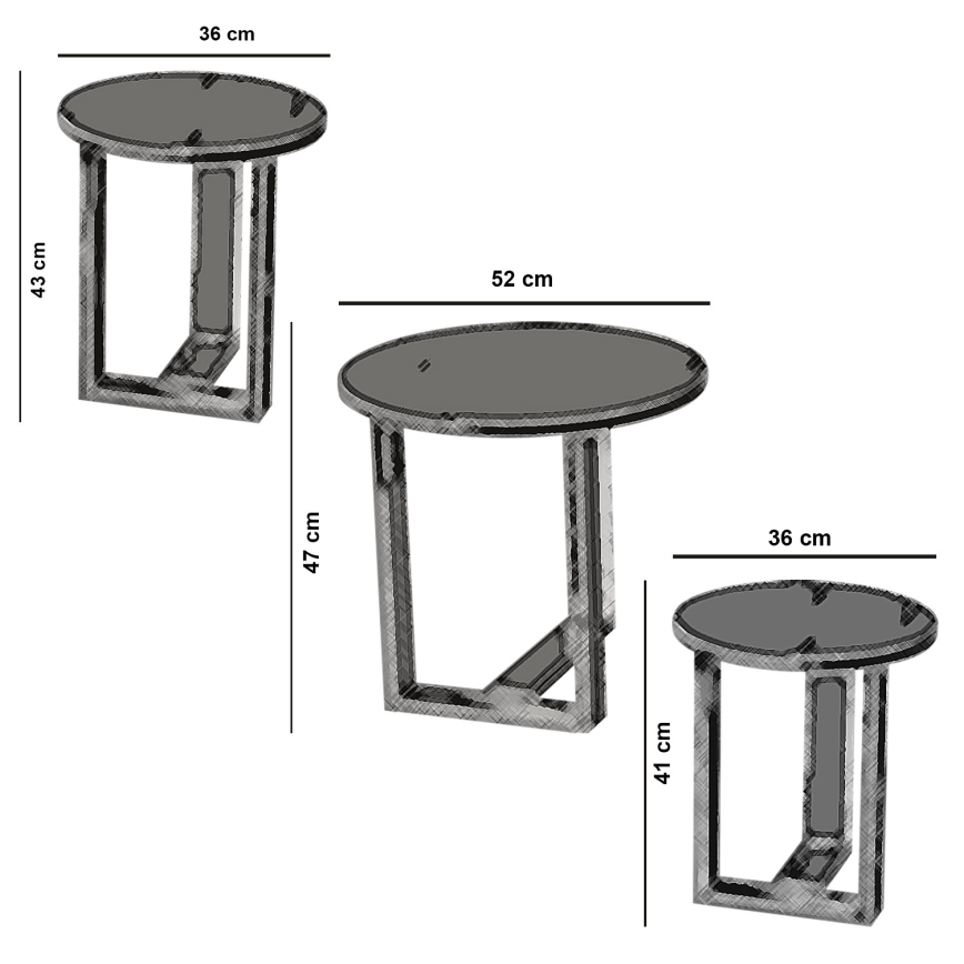 LOT 3x Table d'appoint MIRA marron