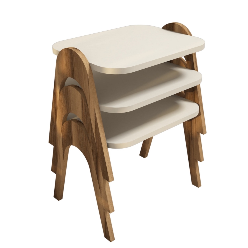 LOT 3x Table d'appoint PARIS crème/marron