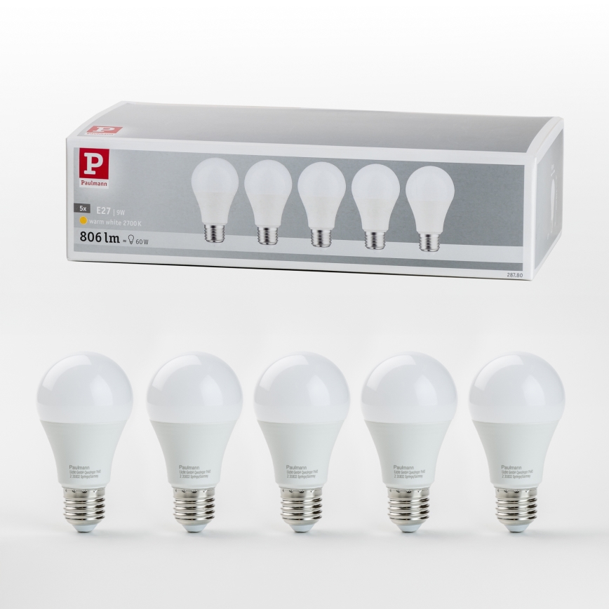 LOT 5x Ampoule LED A60 E27/9W/230V 2700K - Paulmann 28780