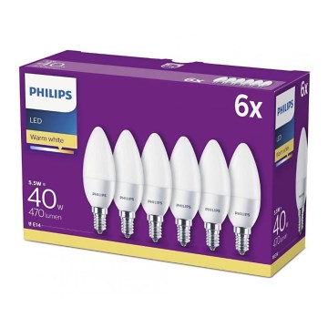 LOT 6x Ampoule LED Philips B35 E14/5,5W/230V 2700K