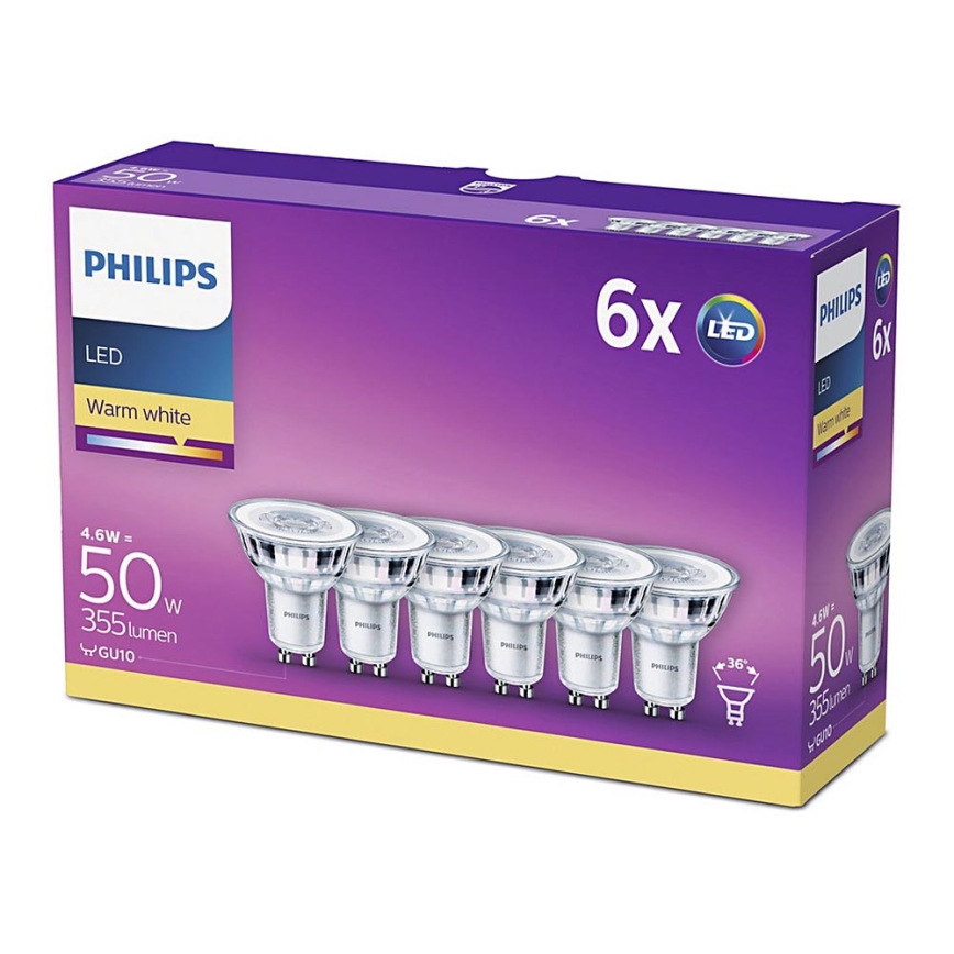 LOT 6x Ampoule LED Philips GU10/4,6W/230V 2700K