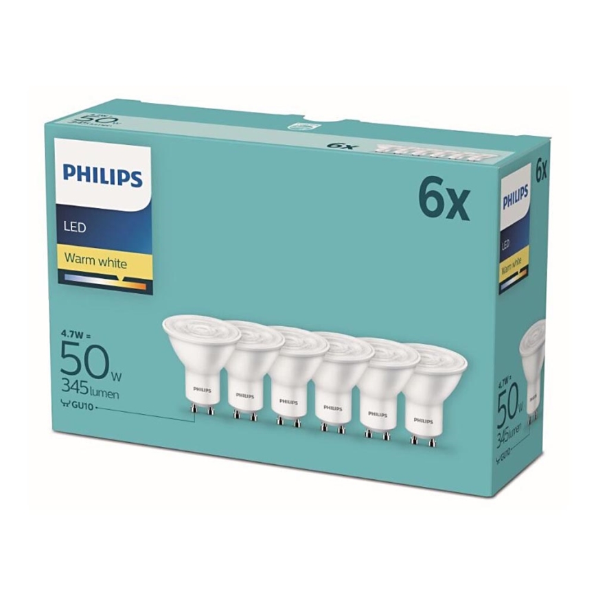 LOT 6x Ampoule LED Philips GU10/4,7W/230V 2700K