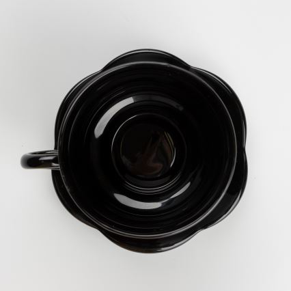 Lot 6x tasse en verre avec une soucoupe et 1x sucrier noir bouquet n° 1