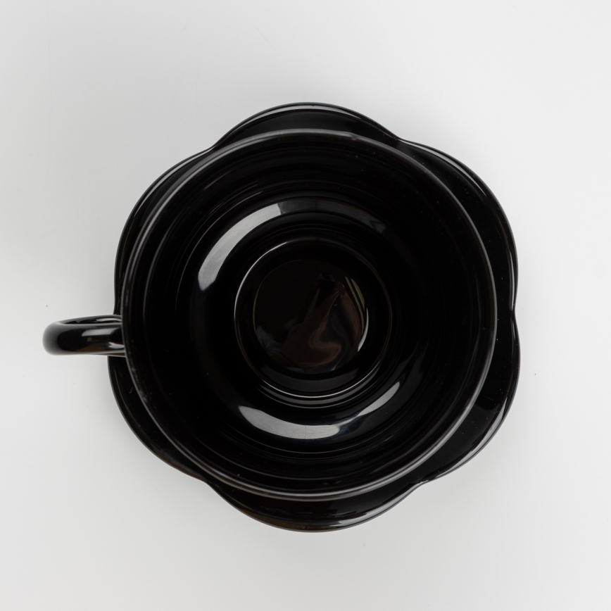 Lot 6x tasse en verre avec une soucoupe et 1x sucrier noir bouquet n° 1