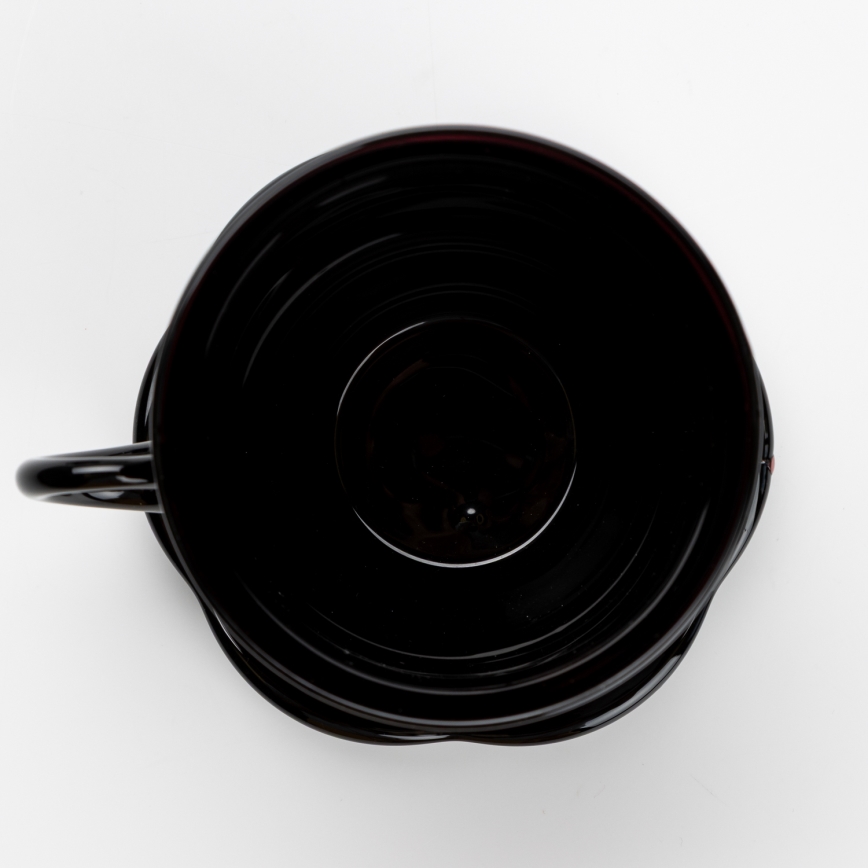 Lot 6x tasse en verre avec une soucoupe et 1x sucrier noir bouquet n° 3