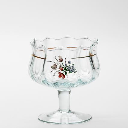 Lot 6x tasse en verre avec une soucoupe et 1x sucrier transparent bouquet no. 4