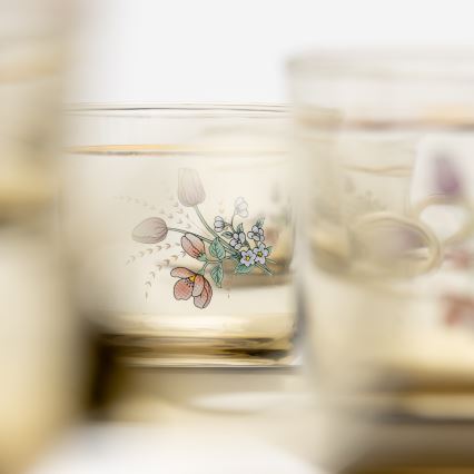 Lot 6x tasse en verre avec une soucoupe fumé bouquet no. 4