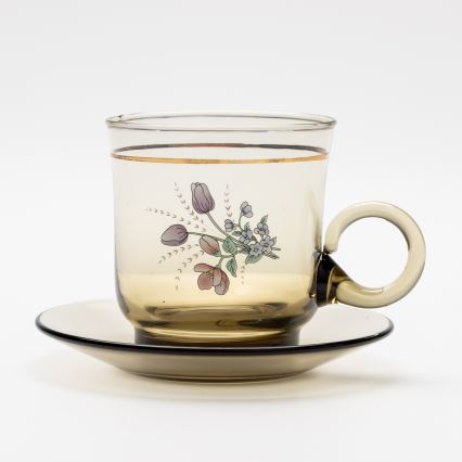 Lot 6x tasse en verre avec une soucoupe fumé bouquet no. 4