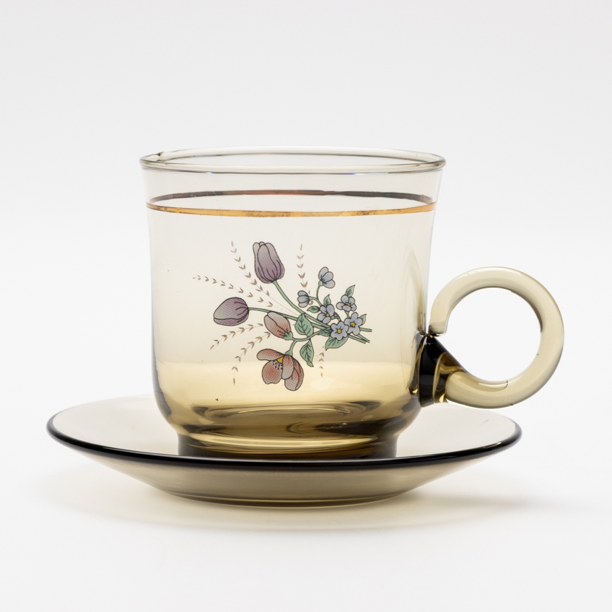 Lot 6x tasse en verre avec une soucoupe fumé bouquet no. 4