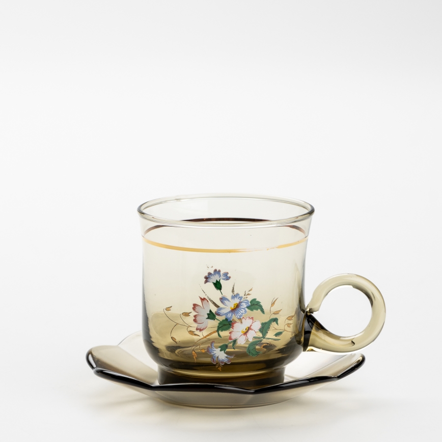 Lot 6x tasse en verre avec une soucoupe fumé bouquet no. 5