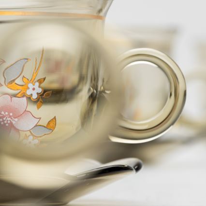 Lot 6x tasse en verre avec une soucoupe fumé bouquet n° 6