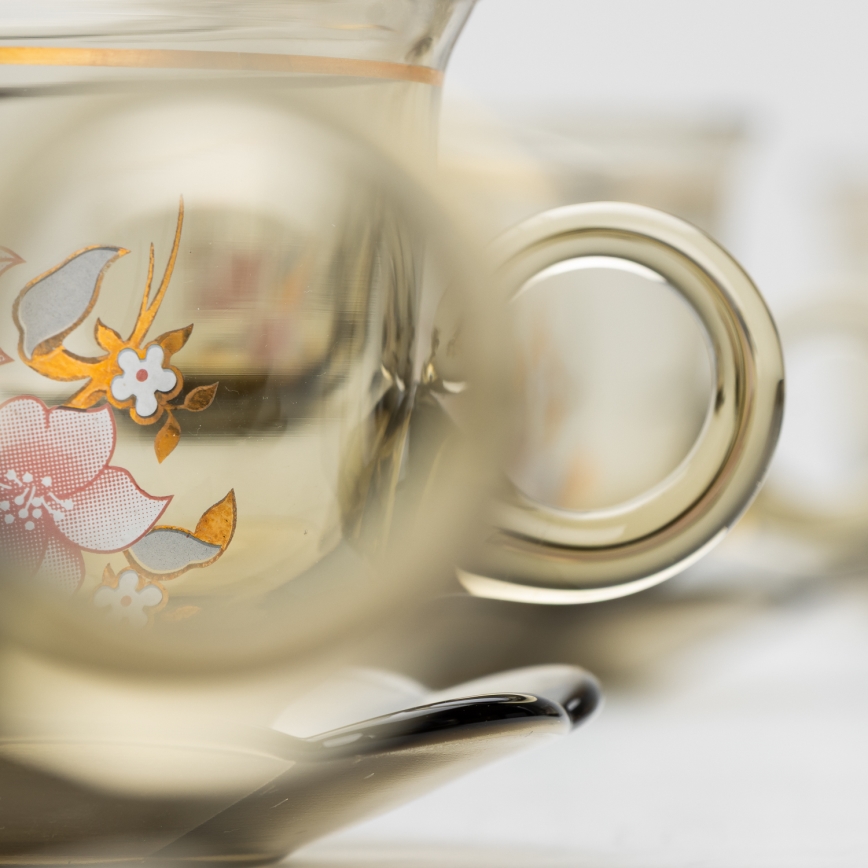 Lot 6x tasse en verre avec une soucoupe fumé bouquet n° 6