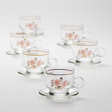 Lot 6x tasse en verre avec une soucoupe transparent bouquet n° 6