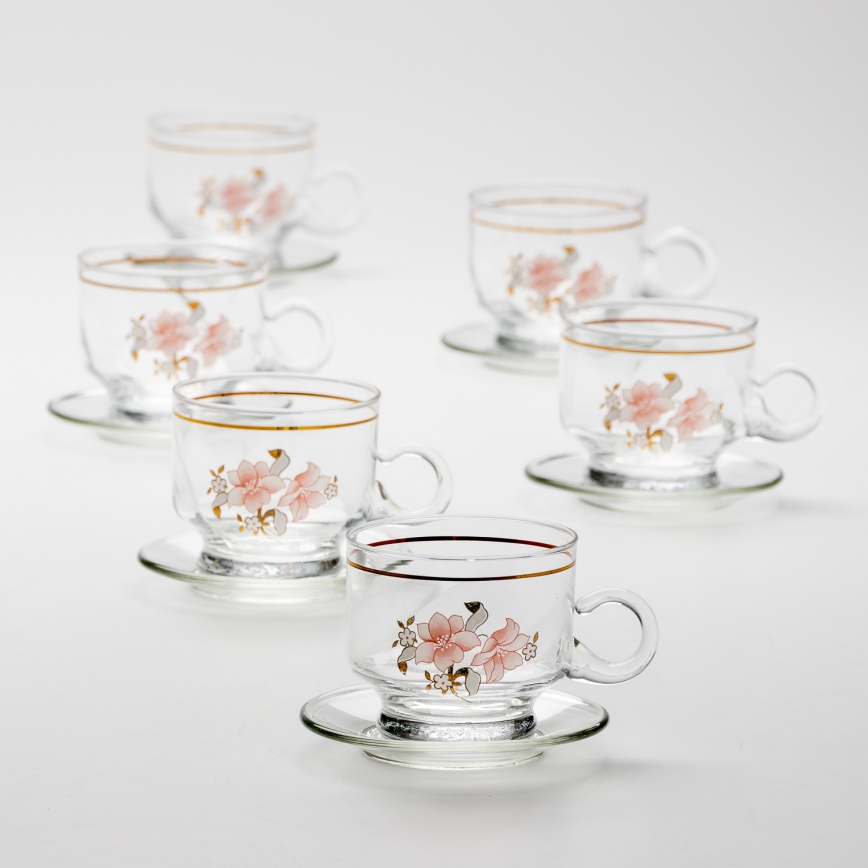 Lot 6x tasse en verre avec une soucoupe transparent bouquet n° 6