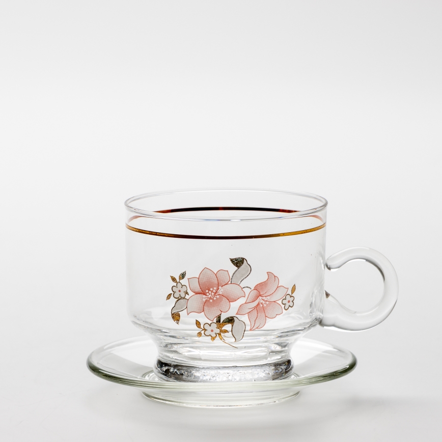 Lot 6x tasse en verre avec une soucoupe transparent bouquet n° 6