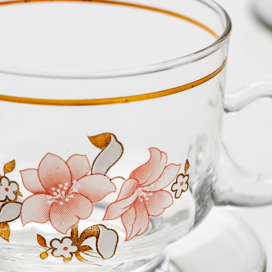 Lot 6x tasse en verre avec une soucoupe transparent bouquet n° 6