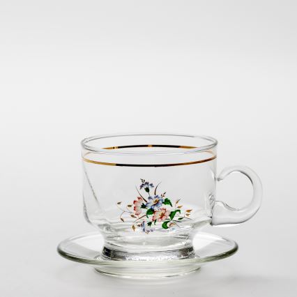 Lot 6x tasse en verre avec une soucoupe transparent bouquet n° 8